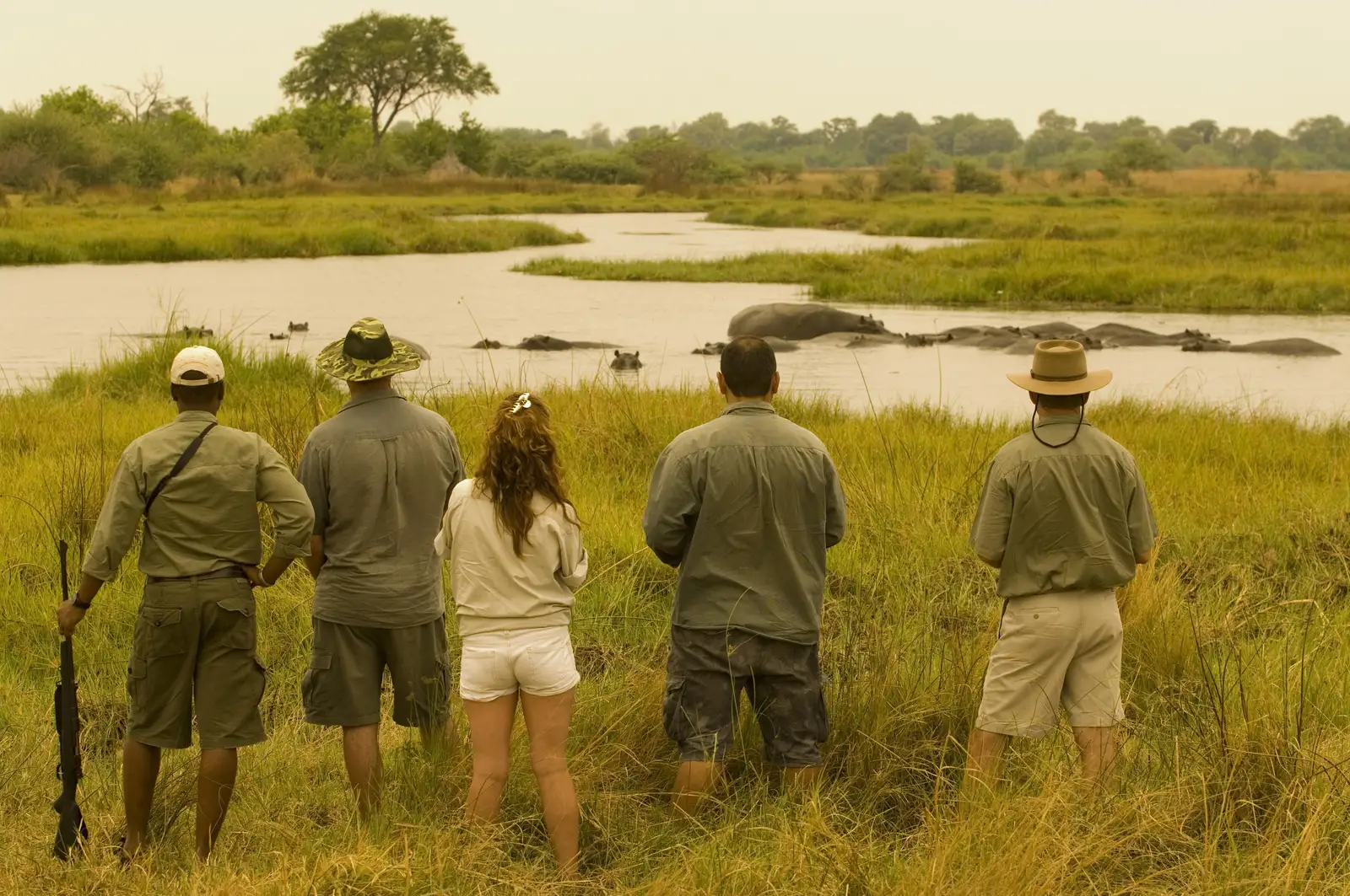 tourist watching animals okavango delta safari botswana