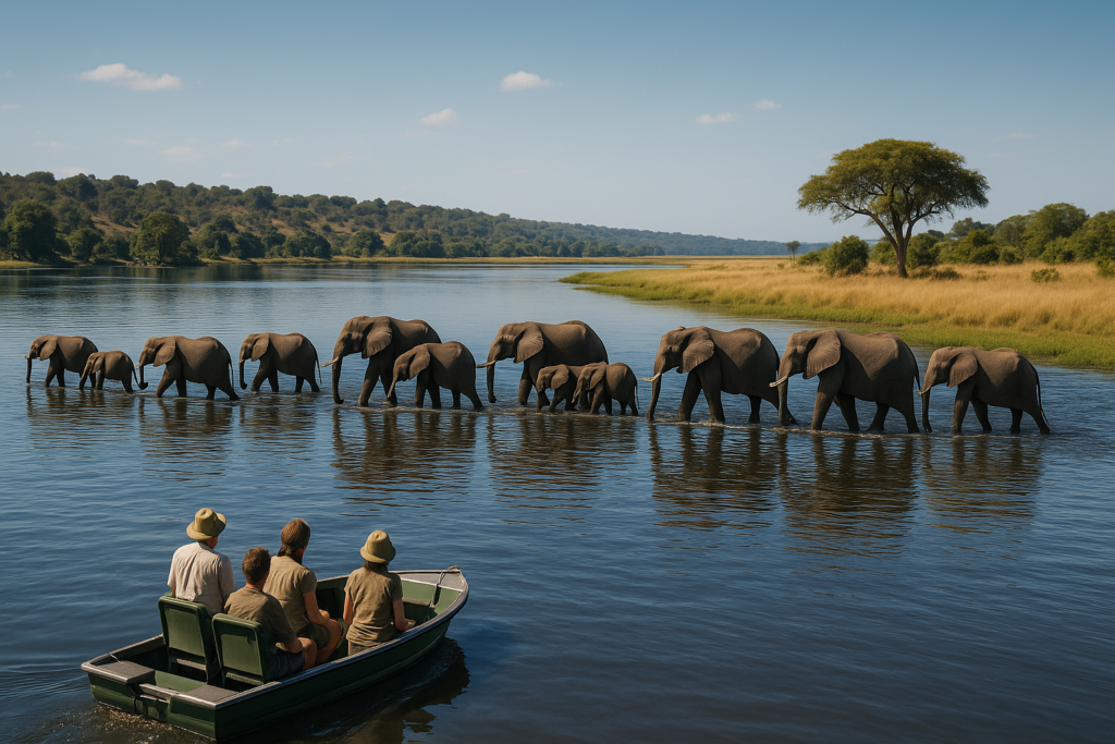 Elephants frolicking in the Chobe River Botswana-is chobe good for a safari.