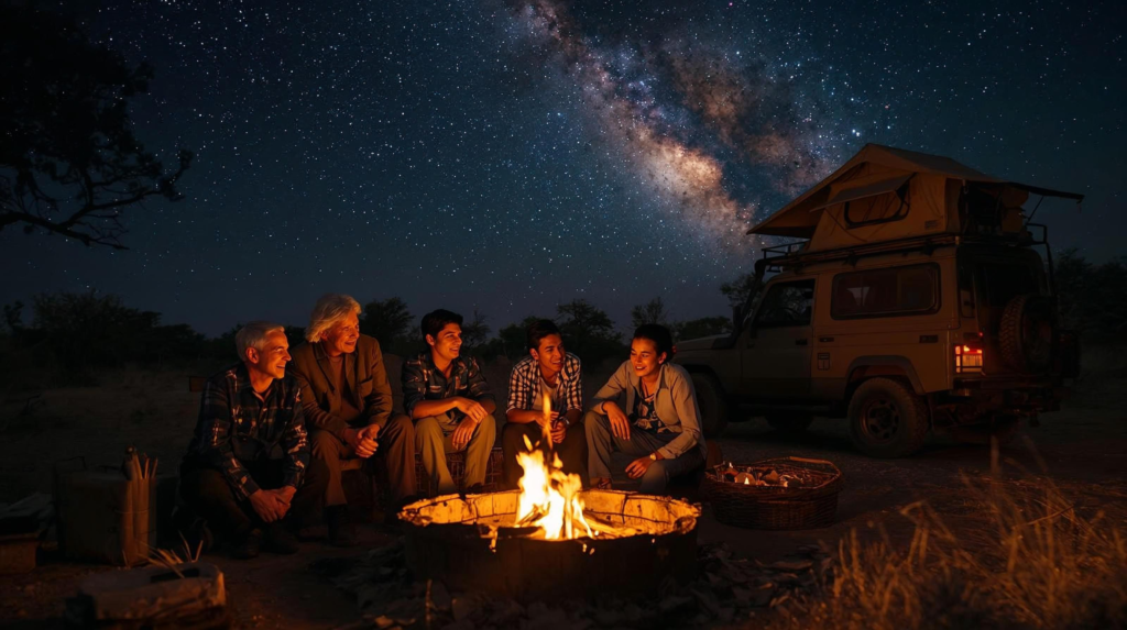  multi-generational family on a safari in the Kalahari Game Reserve
