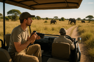 Traveler on a safari in africa