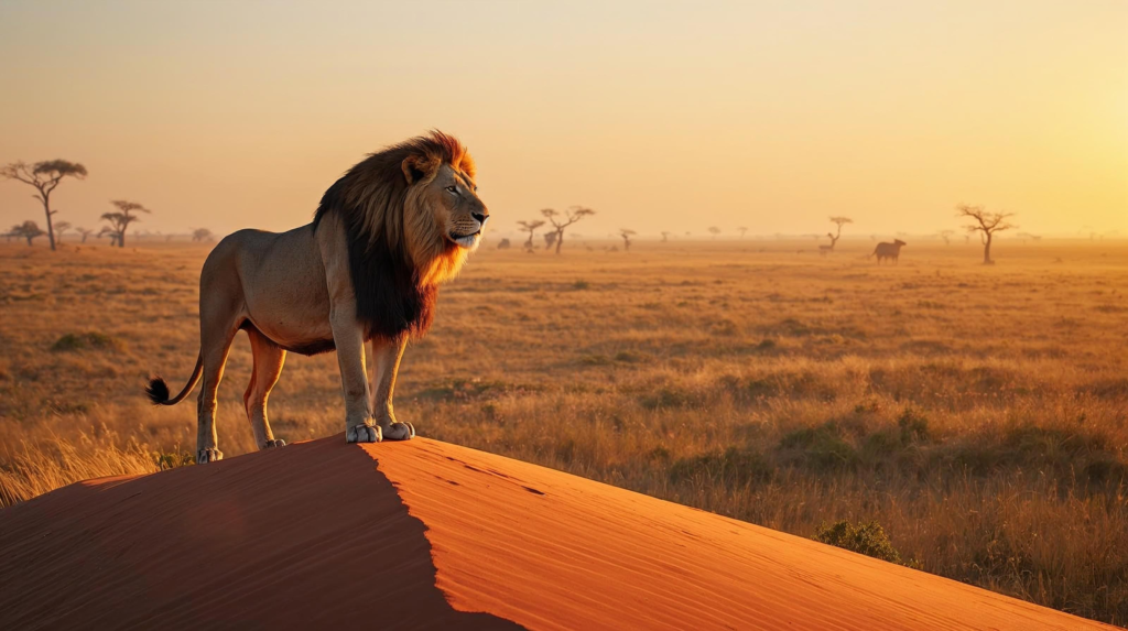 Majestic black-maned Kalahari lion in the wild