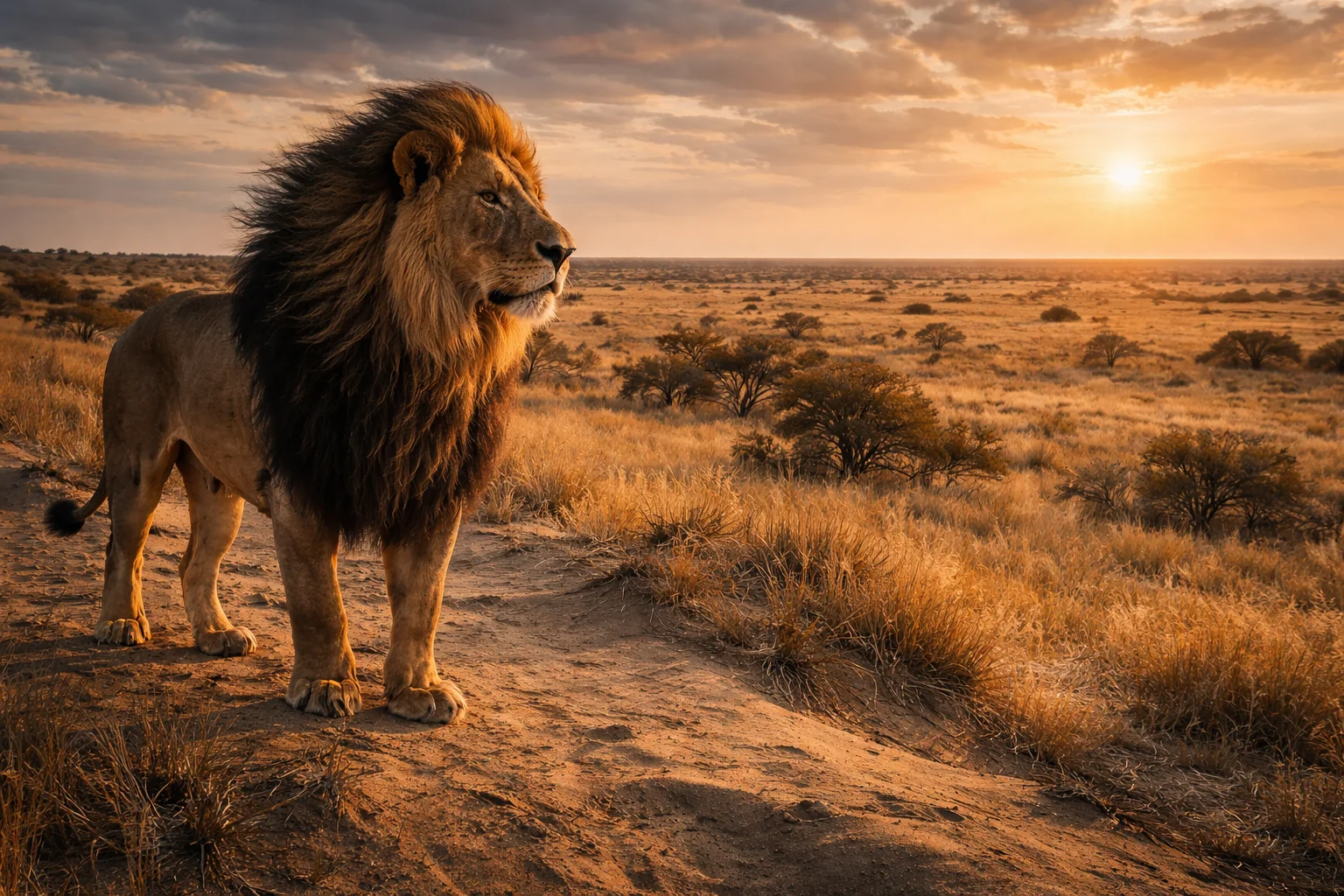 black-maned lion in the Kalahari Game Reserve