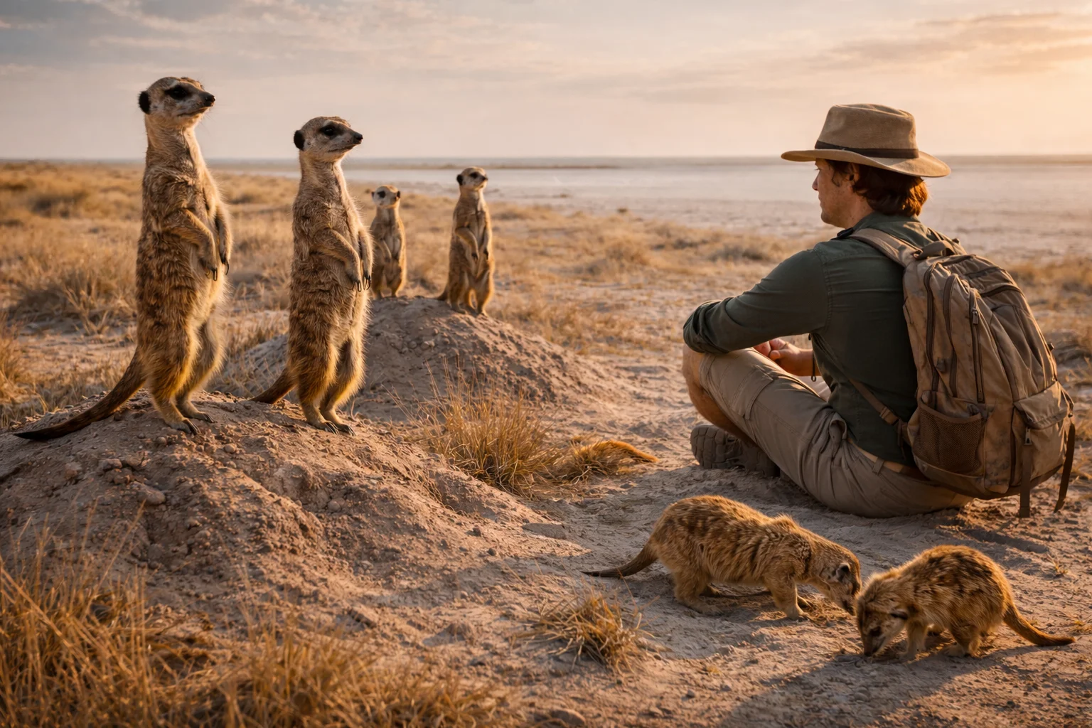 Meerkat at sunrise in Botswana