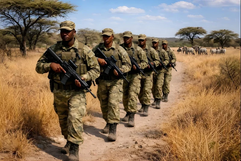 Armed rangers patrolling a Botswana game reserve