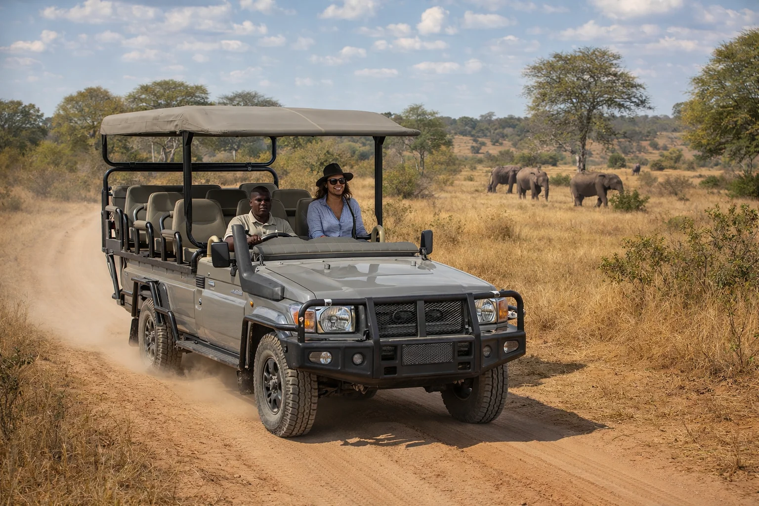 a lone safari truck in the wild